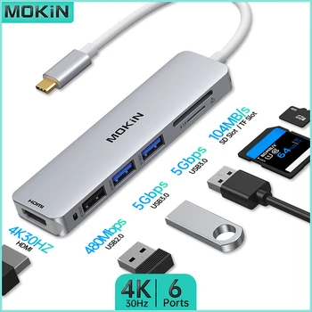 Док-станция MOKiN 6-в-1 USB C | с разрешением 4K и возможностью подключения HDMI, USB 3.0, USB 2.0, SD/TF Classic White